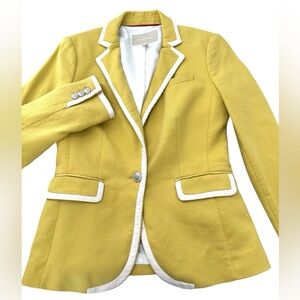 Banana Republic Women’s Sz 2 Maize Gold Cotton Blend Blazer Jacket Cream Piping